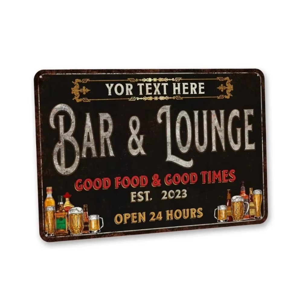 Home Bar Lounge - ป้ายโลหะติดผนังแบบปรับแต่งข้อความได้ CIFbuy, ป้ายตกแต่งบาร์และเลานจ์, ป้ายกันน้ำกันฝุ่นสำหรับแขวนตกแต่งบ้าน